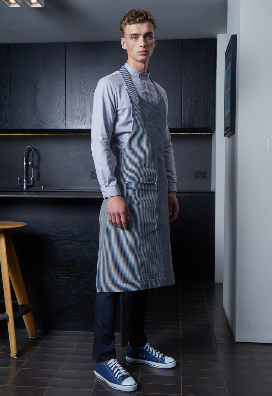 Curved front bib - Hickory stripe